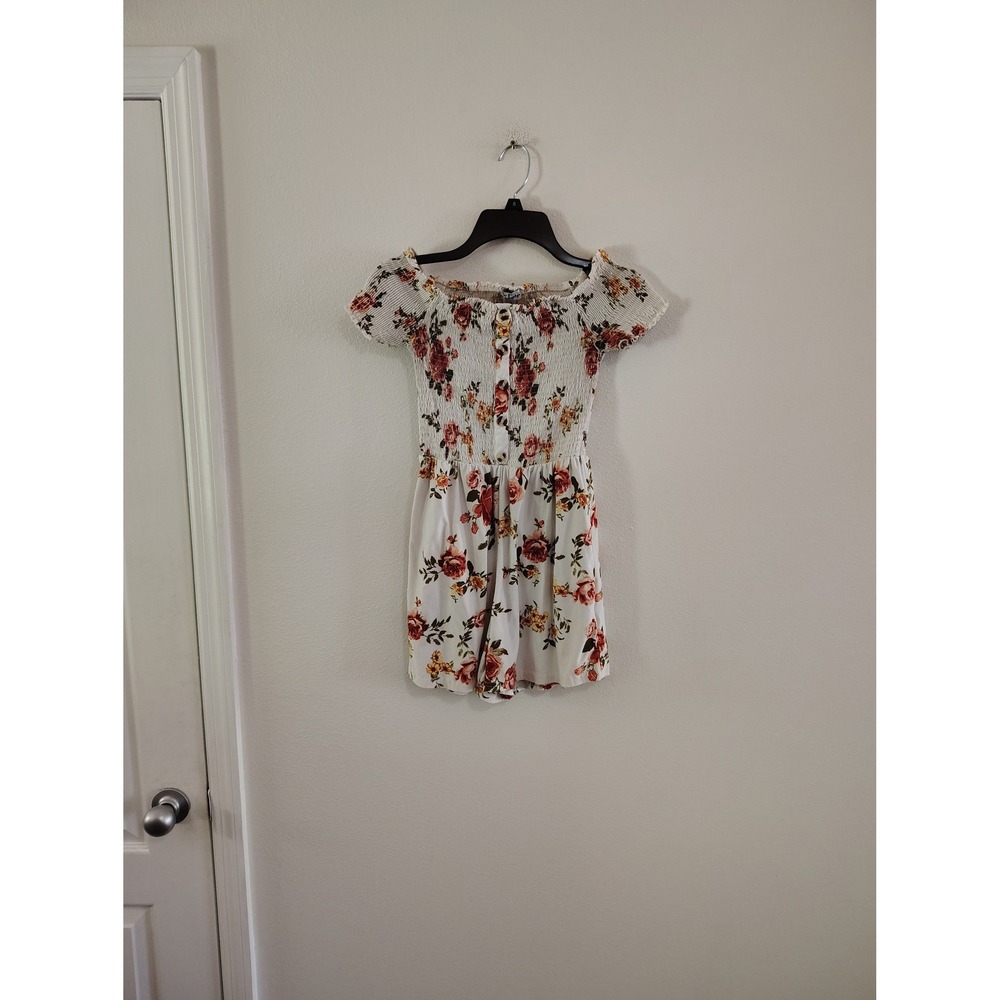 J for Justify Floral Smocked Romper Off Shoulder Short Sleeve White‎ Small